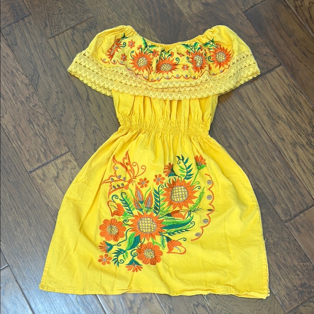 Embroidered Yellow Off-Shoulder Dress